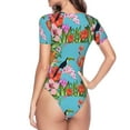 thumbnail image 4 of Easygdp Tropical Jungle Flamingo Women's One-Piece Swimsuit Slim Fit Crew Neck Bodysuit Athletic Swimwear with Concealed Buckle - X-Large, 4 of 9