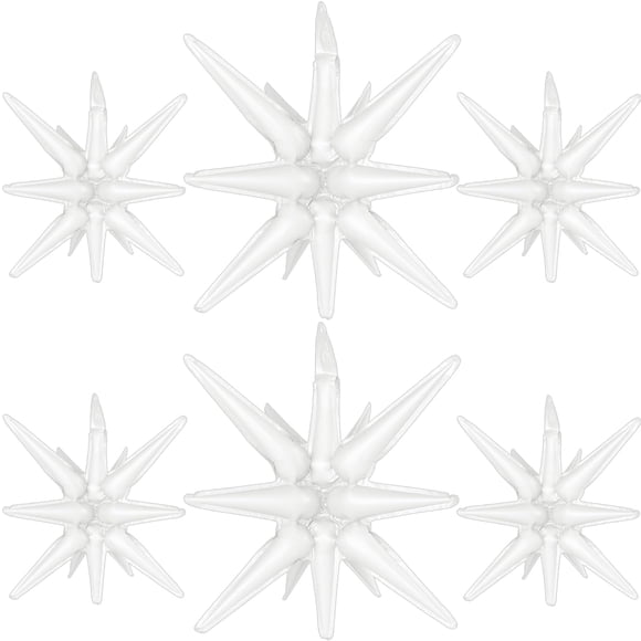 6 globos laminados blancos con forma de estrella de 14 puntos de LAIAMER, 56 cm