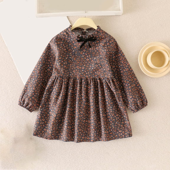 Swuxness Girls Dresses Long Sleeve Round Neck Print Casual Summer Outfits
