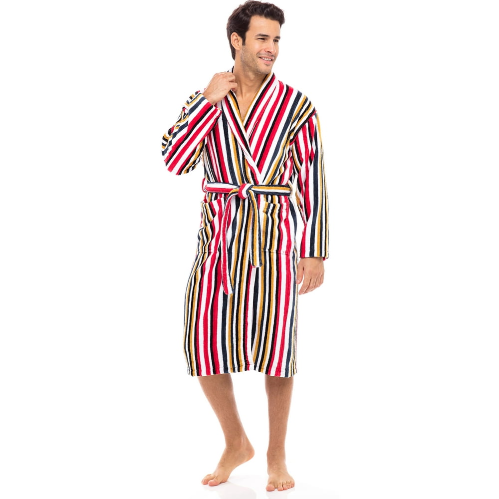 Skylinewears Men's Big & Tall Terry Bathrobe with Pockets Striped Cotton Shawl Collar Terry
