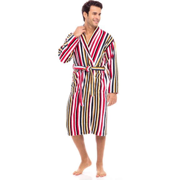 Skylinewears Men Terry Cloth Bathrobe Super Absorbent Hotel Spa Robe Red S