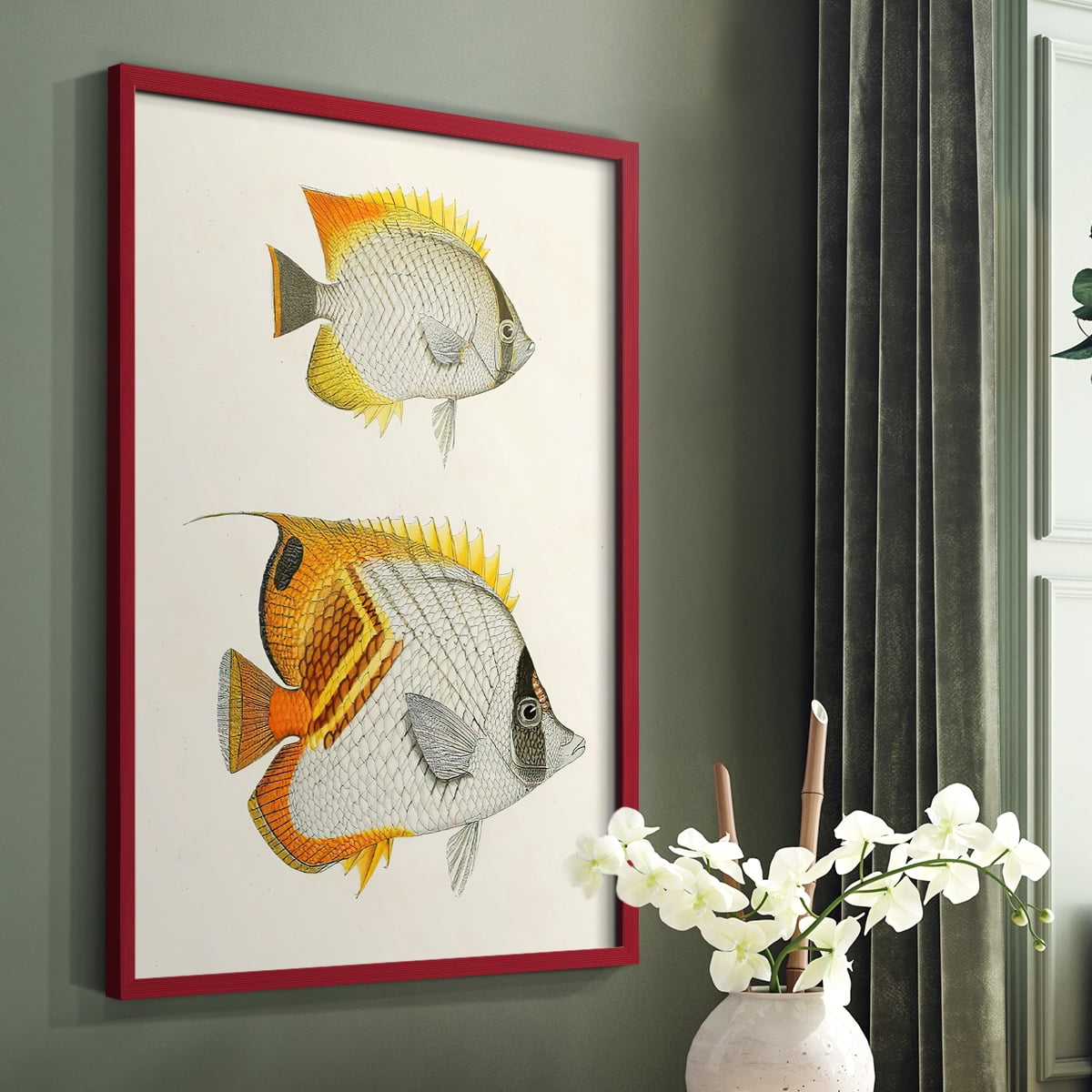 Yellow & Grey Fish I Framed Print - Solid Wood in Single Picture Frame Solid Wood 2 Framed Print
