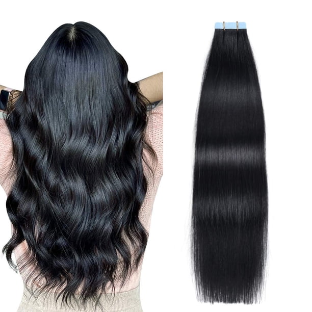 Extensiones de cabello con cinta Suyya Cabello humano negro azabache 100% cabello humano real 12 pulgadas 20 piezas 40 g/paquete Cinta de trama de piel recta sin costuras en extensiones de cabello (12