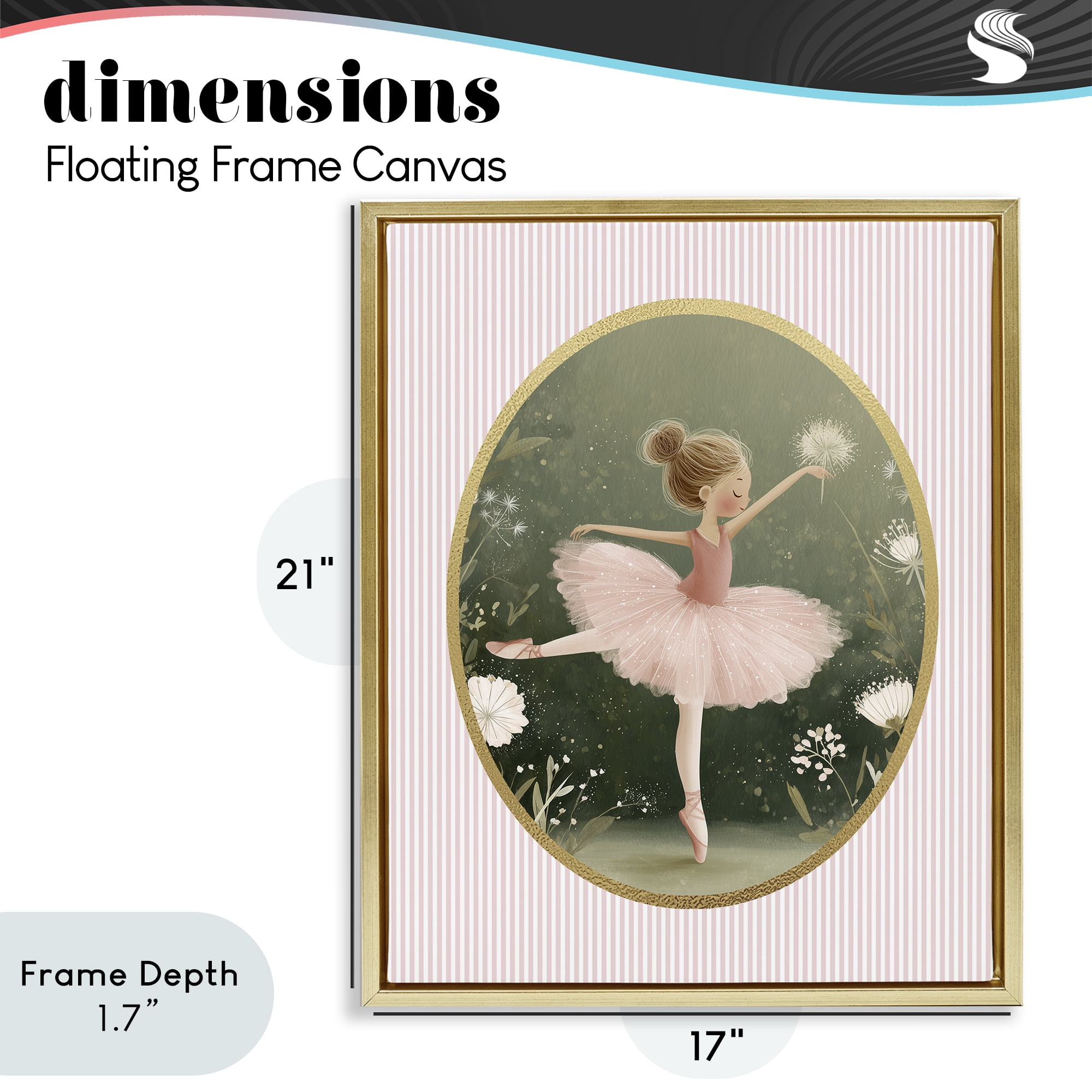 Stupell Industries Green & Pink Ballerina Gold Framed Floater Canvas Wall Art, design by Christine Simpson Art