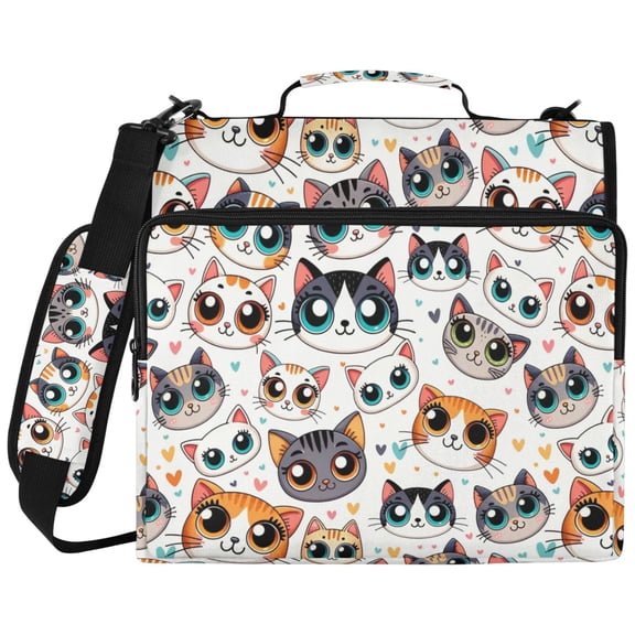 ALAZA Zipper Binder Cartoon Cat Face Pattern 2 inch 3 Ring 500 Sheet Capacity Trapper Keeper File Folder Organizer Bag