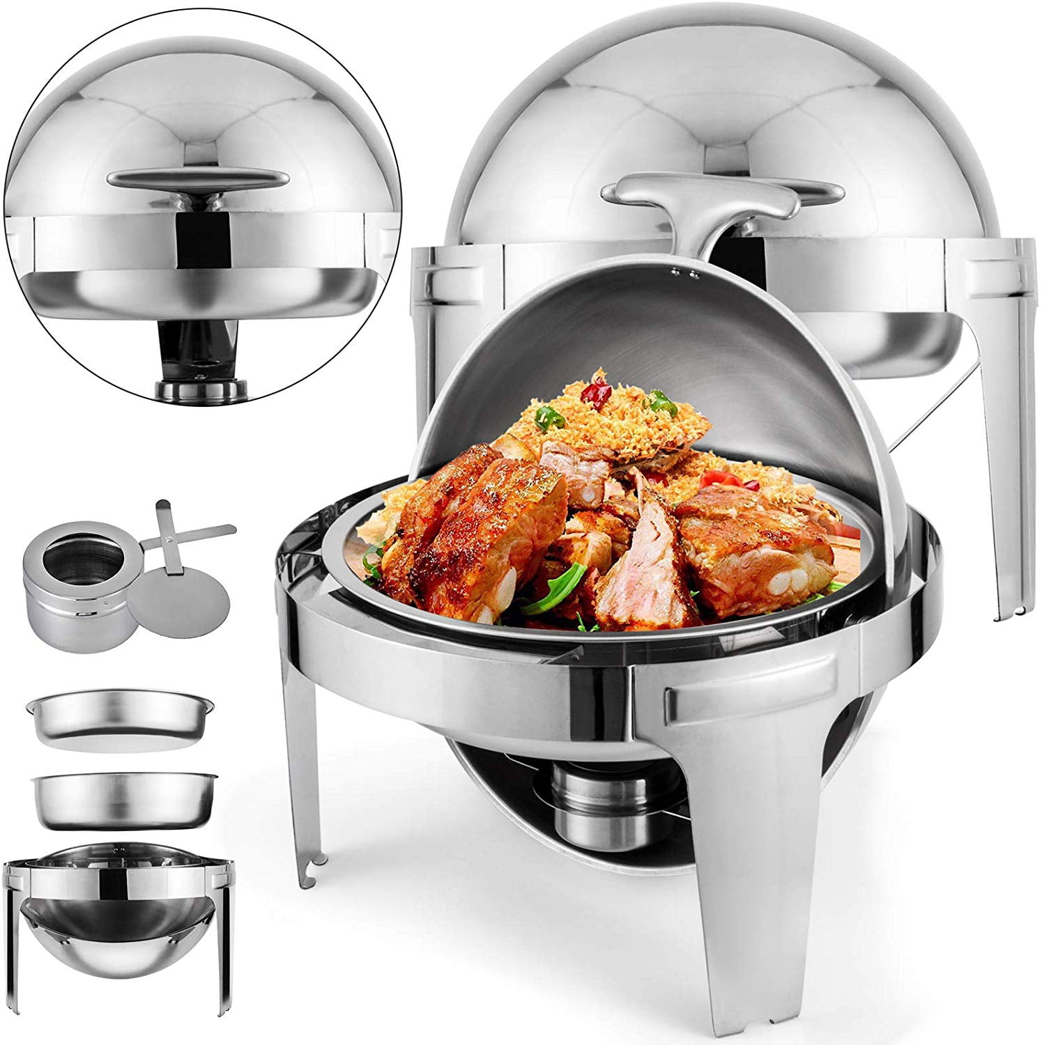 ZOKOP 6 Quart Stainless Steel Chafing Dish Round Chafer Roll Top Chafer