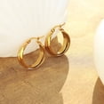 thumbnail image 3 of Pendientes en forma de U, pendientes dobles con personalidad de acero titanio, dorado, 3 of 4