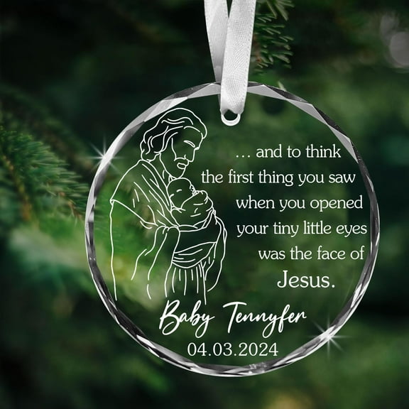 Custom Jesus Holding Baby Glass Memorial Ornament, Infant Loss Keepsake Gift, Angel Baby Grieving Christmas Ornament, in Memory of Child, Custom Baby's Name, Memorial Date