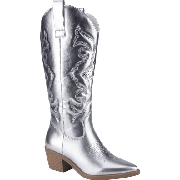 Women's Mid Calf Cowgirl Boots Cowboy Boots Pointed Toe Fashion Slip-On Chunky Heel Embroidery Stitched Western Camel Boot