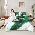 thumbnail image 4 of Homewish Rose Flower Floral Full Size Comforter Sets for Adult, Dreamy Green Mabrle Bedding Comforter Set, Fashion Art Abstract Reversible Bedding Sets, Lightweight Room Decor, 3pcs, 4 of 8