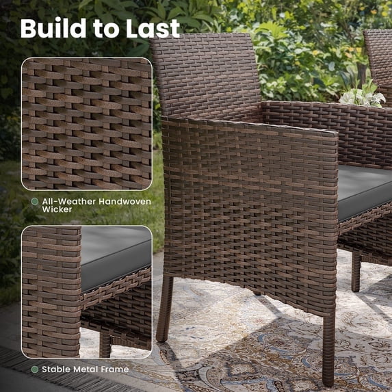 ELPOSUN 5 Piece Patio Furniture Set, Outdoor Patio Conversation Rattan Chair with Ottomans/Storage Coffee Table for Patio, Space Saving Design for Balcony Poolside Front Porch Deck,Brown Rattan, Gray