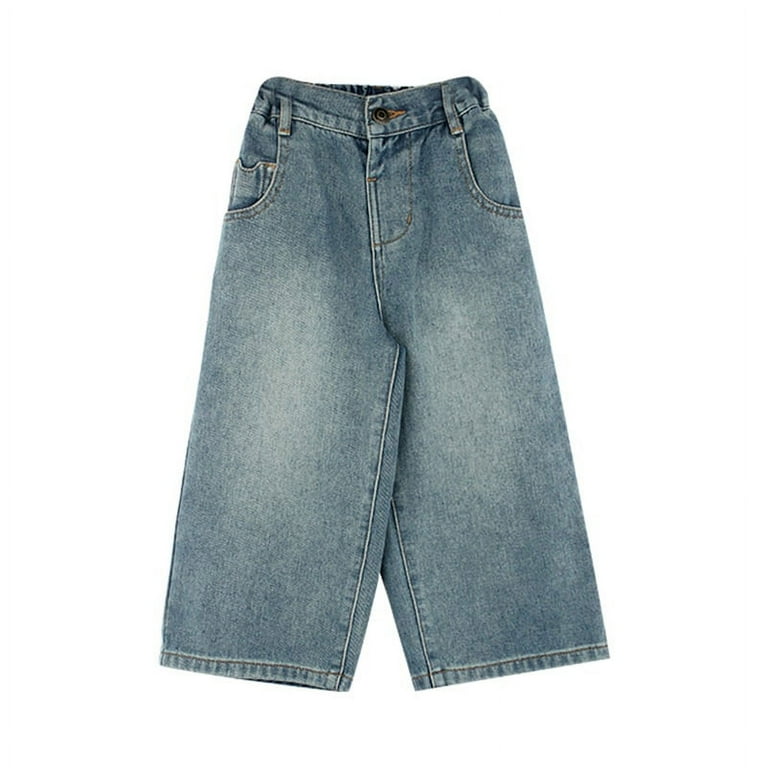 Kids Girls Casual Baggy Wide Leg Denim Pants Zip Up Denim Kids Girls Casual Baggy Wide Leg Denim Pants Zip Up Denim