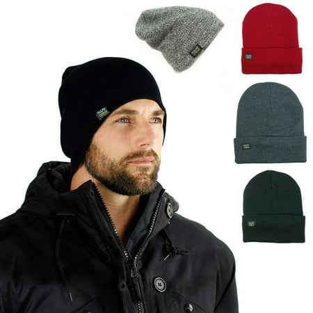 Mens Insulated Thermal Fleece Lined Comfort Daily Soft Beanies Winter Hats (Gray Beanie)