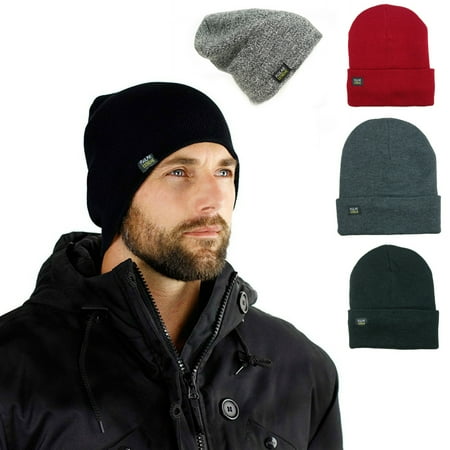 Mens Insulated Thermal Fleece Lined Comfort Daily Soft Beanies Winter Hats (Gray (Best Hats For Boating)