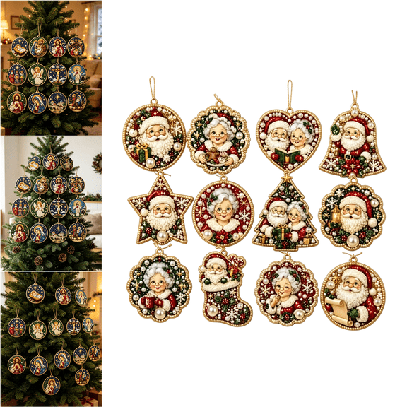 12PCS Christmas Ornaments DIY Pearl Diamond Art Kits for Adults, 5D Diamond Painting Craft Ornament Set with Twine, Perfect for Christmas Tree Window Mantel Holiday Decoration