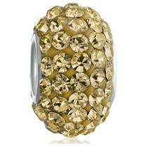 Bling Jewelry Womens Solid Color Pave Crystal Bead Charm for European Bracelet Sterling Silver Core