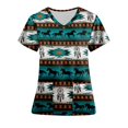 thumbnail image 1 of Snoarin Hauts d'Été Grande Taille pour Femmes Mode Manches Courtes Col en V Uniformes de Travail avec Poche Imprimée en Liquidation, 1 of 3