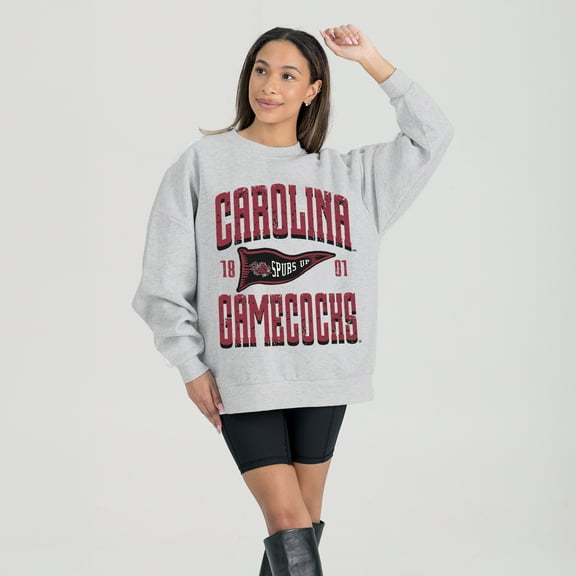 Women's Gameday Couture Ash South Carolina Gamecocks Oversized Pennant Pride Premium Fleece Sweatshirt