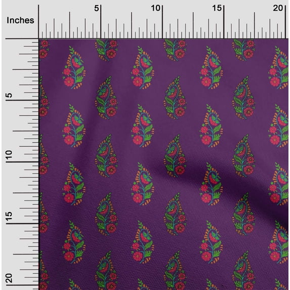 oneOone Cotton Poplin Fabric Leaves & Floral Block Print Sewing Fabric BTY 56 Inch Wide