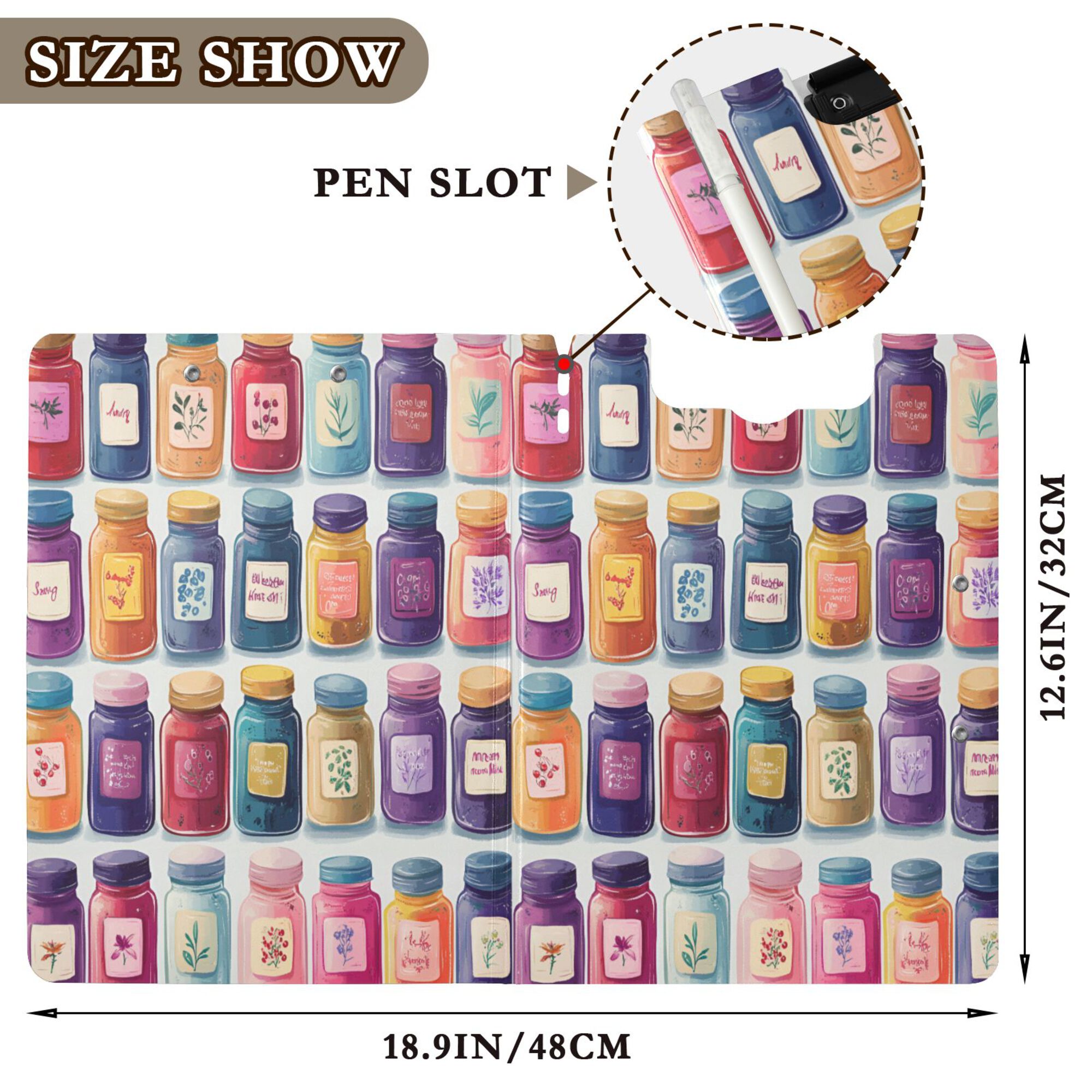 FORMRS A4 Clipboard Folder with Pen Holder Horizontal Foldable School Office Binder, Blue Jam Jars