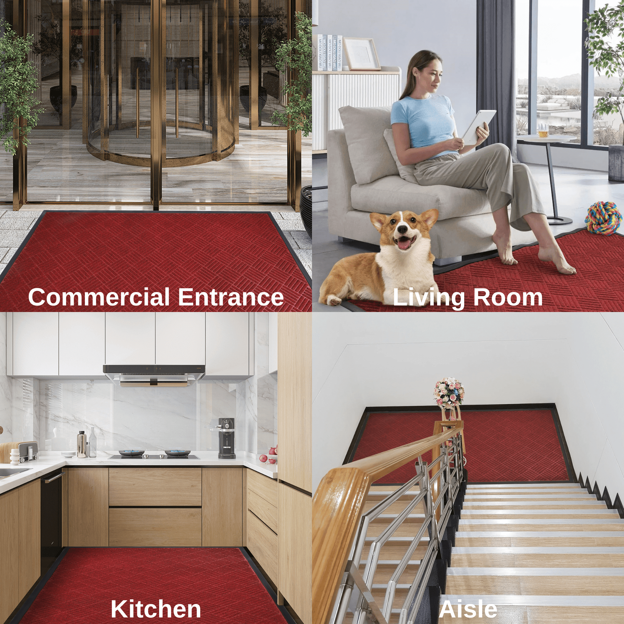 OVYEOFR 3' x 5' Red Doormat, Non-Slip Front Door Mat for Indoor Outdoor Entrance Rug