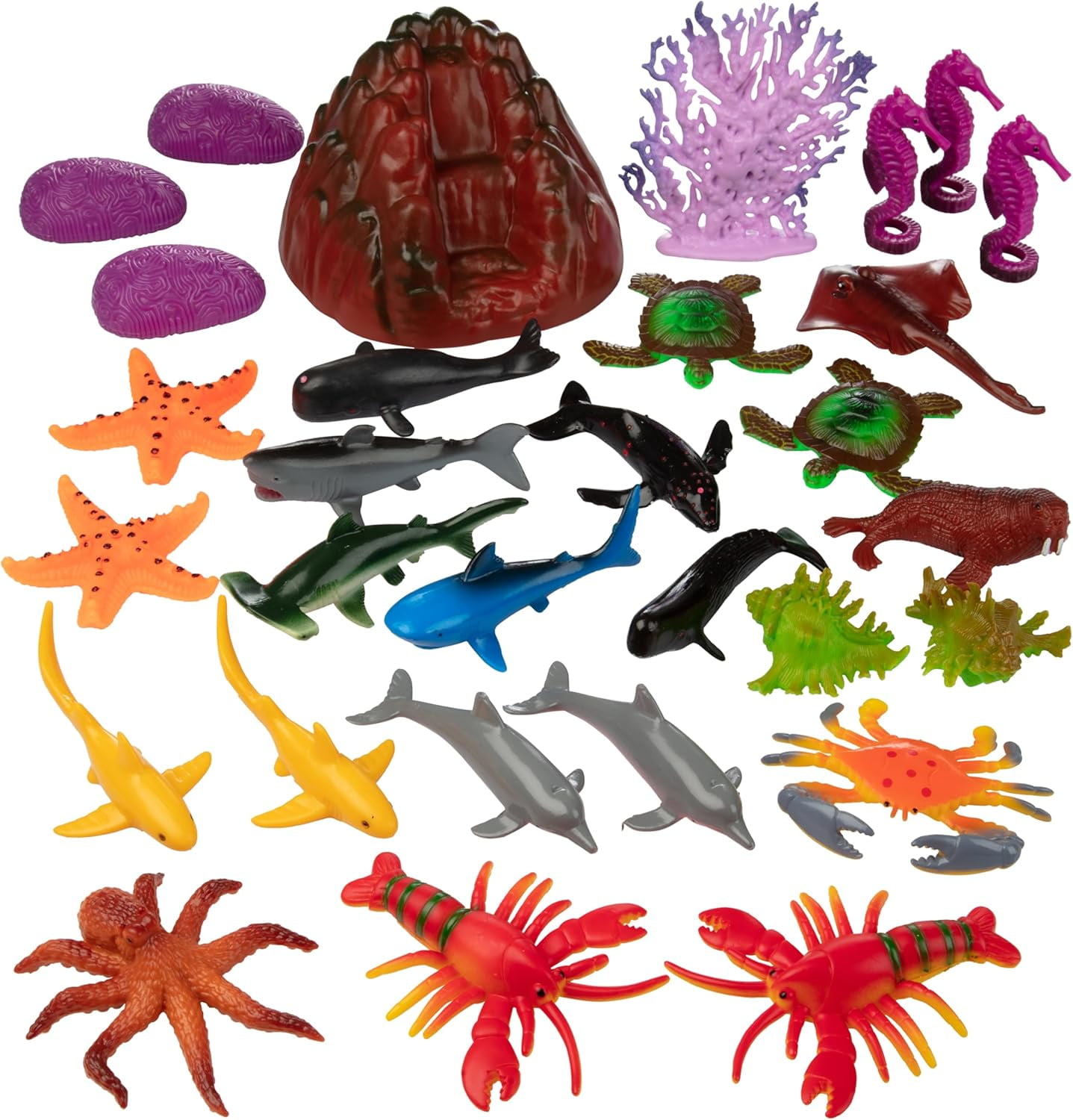 Ocean Life Sea Animal Action Figures 30pc Pack - Giant Bucket of Marine Animals Toy Playset