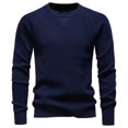 thumbnail image 2 of WTOBBY Men's Pullover Sweater Jumper with Knit Crewneck Plain Neck Vintage Style, Business Casual Fashion Top for Warm and Stylish Wear,Navy XL, 2 of 4