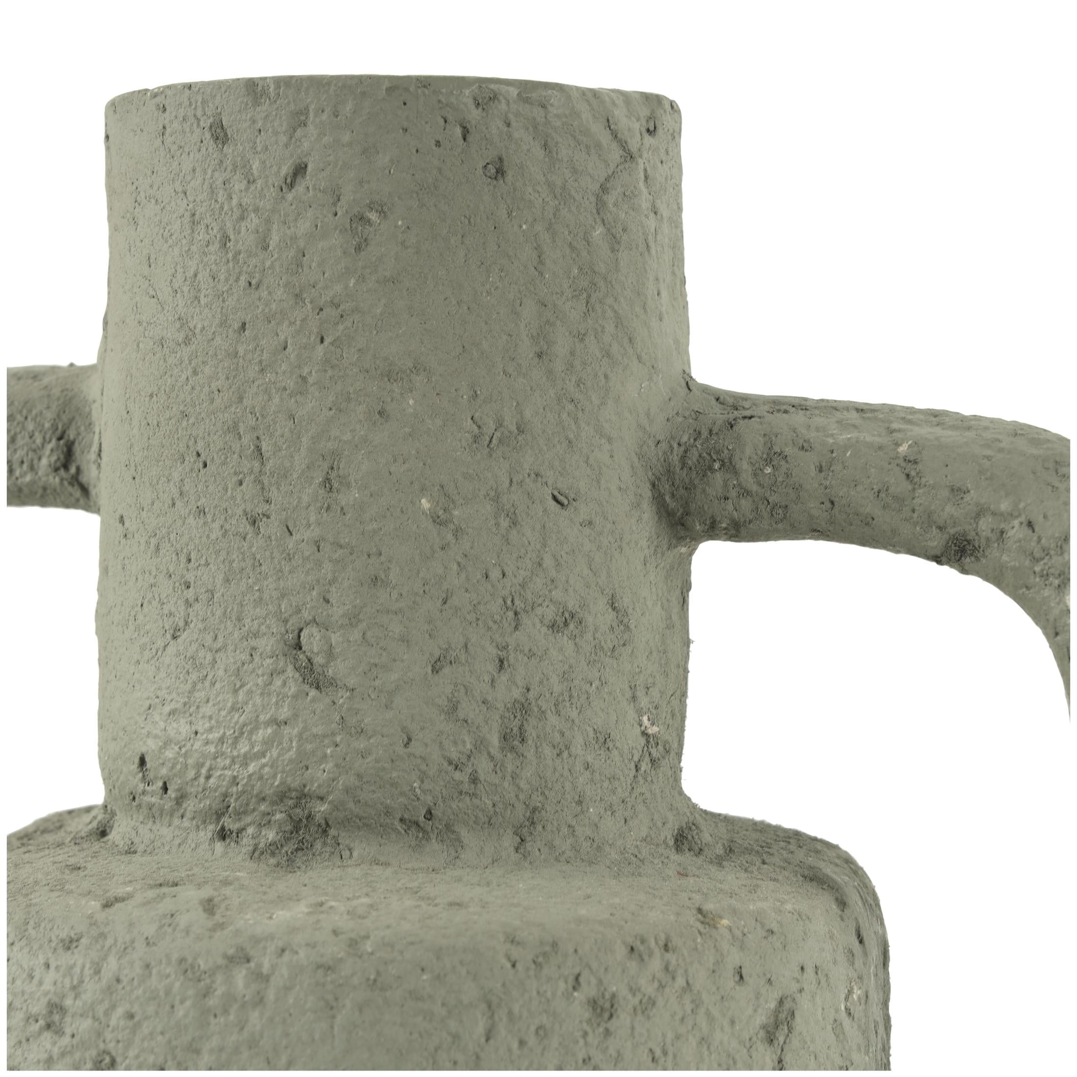 DecMode 14" Abstract Textured Light Gray Paper Mache Vase with Squared Handles