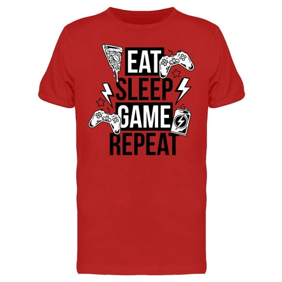 Eat Sleep Game Repeat Slogan T-Shirt Men -Image by Shutterstock, Male Large