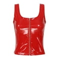 thumbnail image 3 of Jowowha Women U Neck Sleeveless Tank Top PVC Leather Zipper Camisole T Shirts Pole Dance Clubwear Red S, 3 of 7