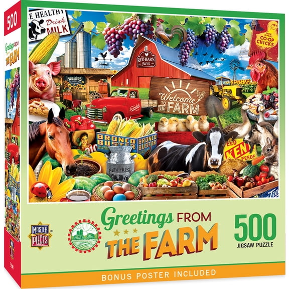 MasterPieces 500 Piece Jigsaw Puzzle - Greetings From the Farm - 15"x21"