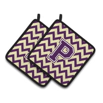 Carolines Treasures CJ1058-PPTHD Letter P Chevron Purple and Gold Pair of Pot Holders, 7.5HX7.5W, multicolor