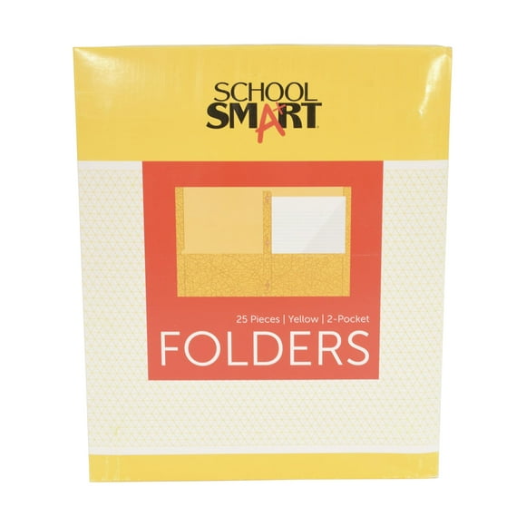 Folder School Smart con 2 bolsillos y cierres, color amarillo (paquete de 25)