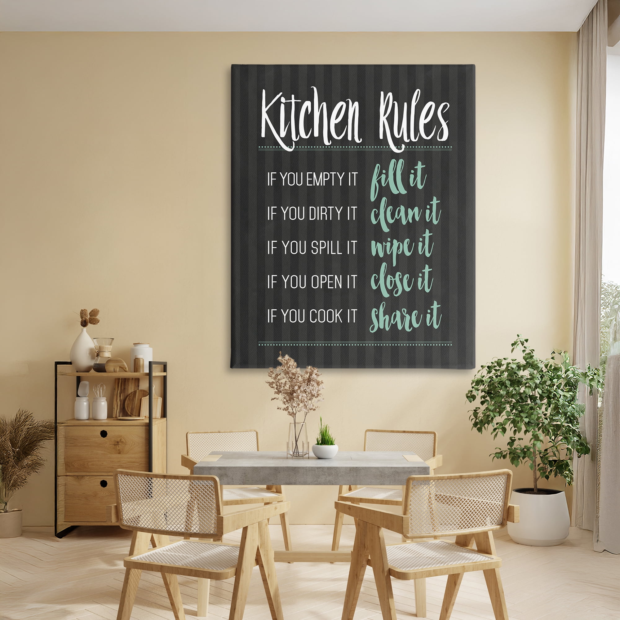 Kitchen Rules Black & Green Canvas Wall Art, design by Lettered and Lined