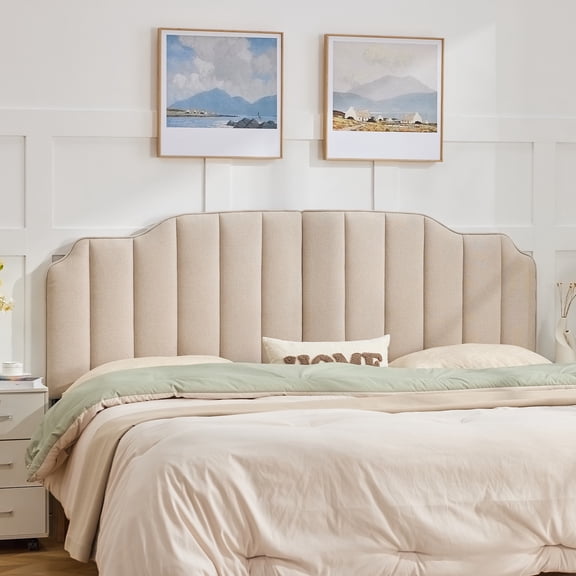 BRILHAMEZ Thickened Upholstered Headboard King/California King Size Adjustable Height and Width Linen Fabric,Khaki