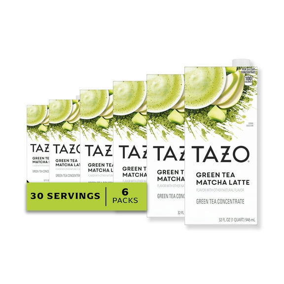 (6 pack) TAZO Green Tea Matcha Latte Concentrate, Sweetened with Notes of Honeydew Melon & Tropical Fruit, 32oz Carton
