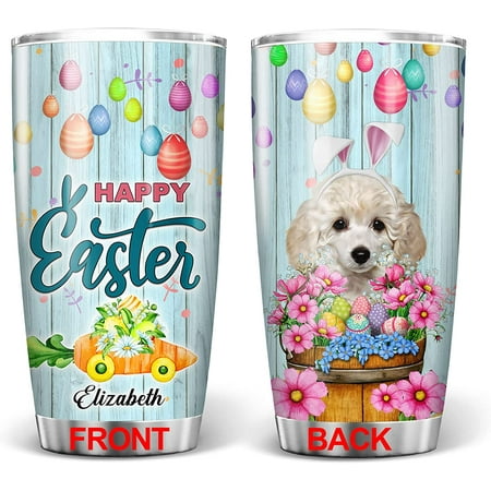 

Customized Happy Easter Dog Tumbler Poodle With Rabbit Ear Insulated Tumbler 20oz Easter Egg Carrot Daisy Flower Spring Holiday Gift Dog Lover Pet Owner Housewarming Gifts