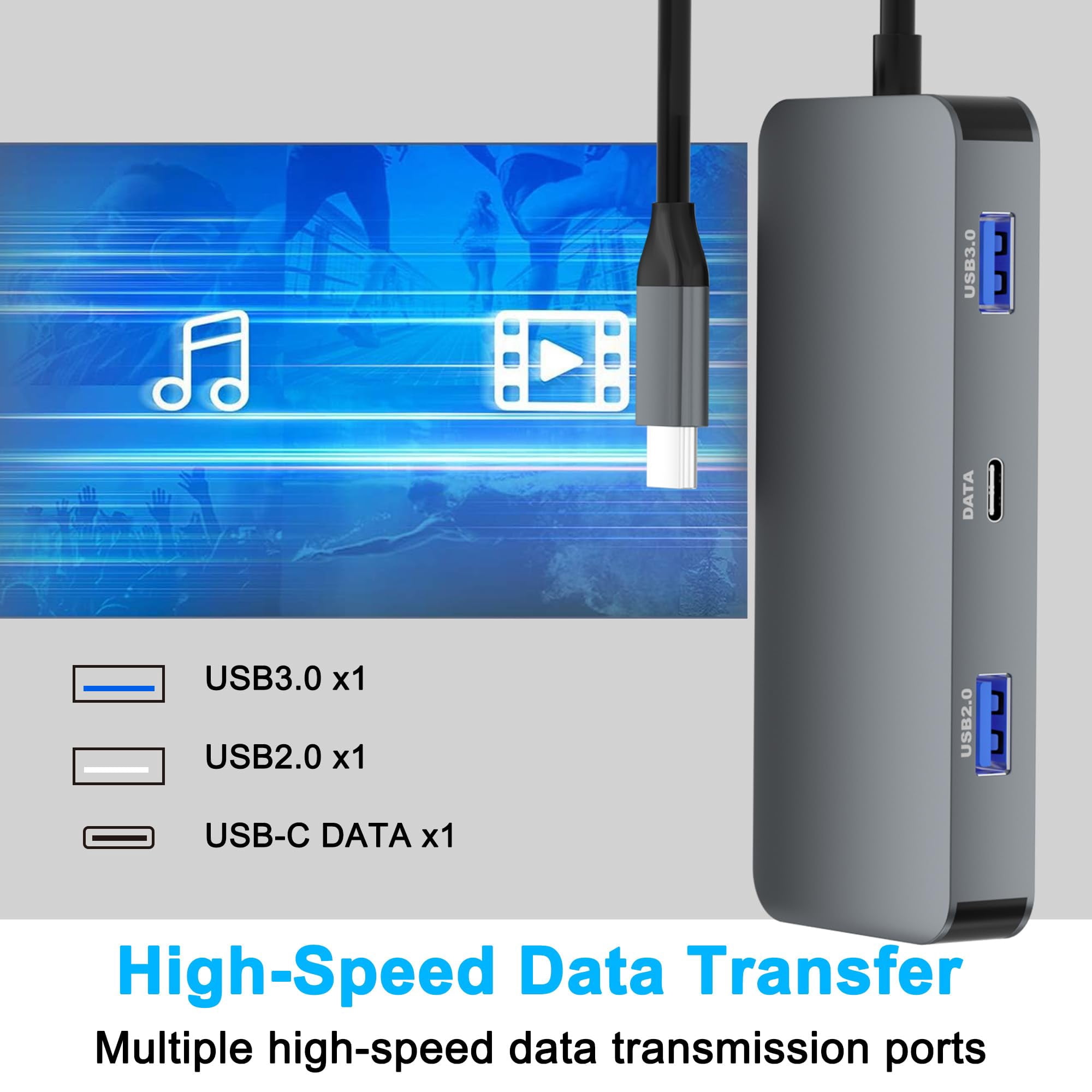 Dual HDMI Adapter for 2 Monitors, Laptop Docking Station Dual Monitor, HDMI Splitter for Dual Monitors, 4K@60hz Double Monitor Adapter, USB C Docking Station for Dell/HP/Mac Laptop