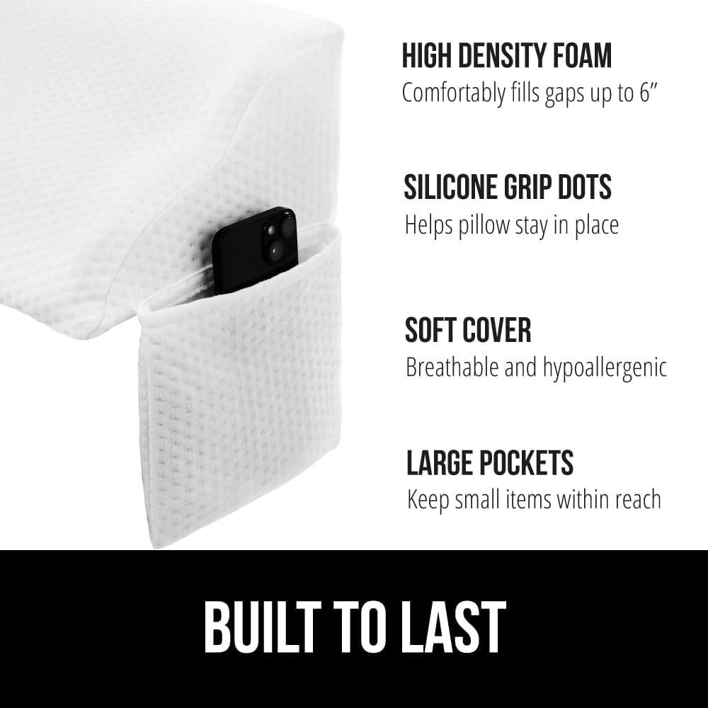 High Density Foam Bed Wedge Pillow for Headboard Gap, Mattress Gap Filler with Gripping Dots for Support, King Size White
