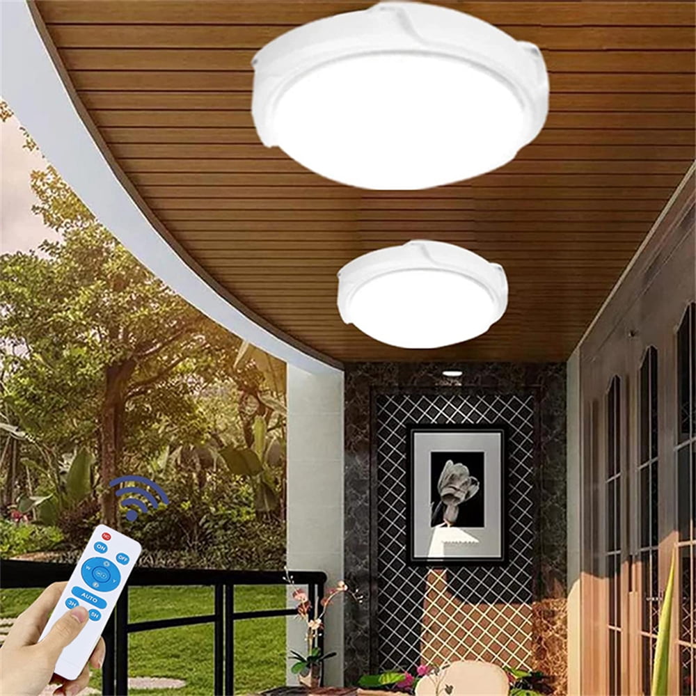 Intelive 2 Packs LED Solar Ceiling Light, Indoor Outdoor 5000LM Solar Shed Light 3 Lighting Modes Cool White/Warm White Switchable Solar Hanging LED Light with Remote Control