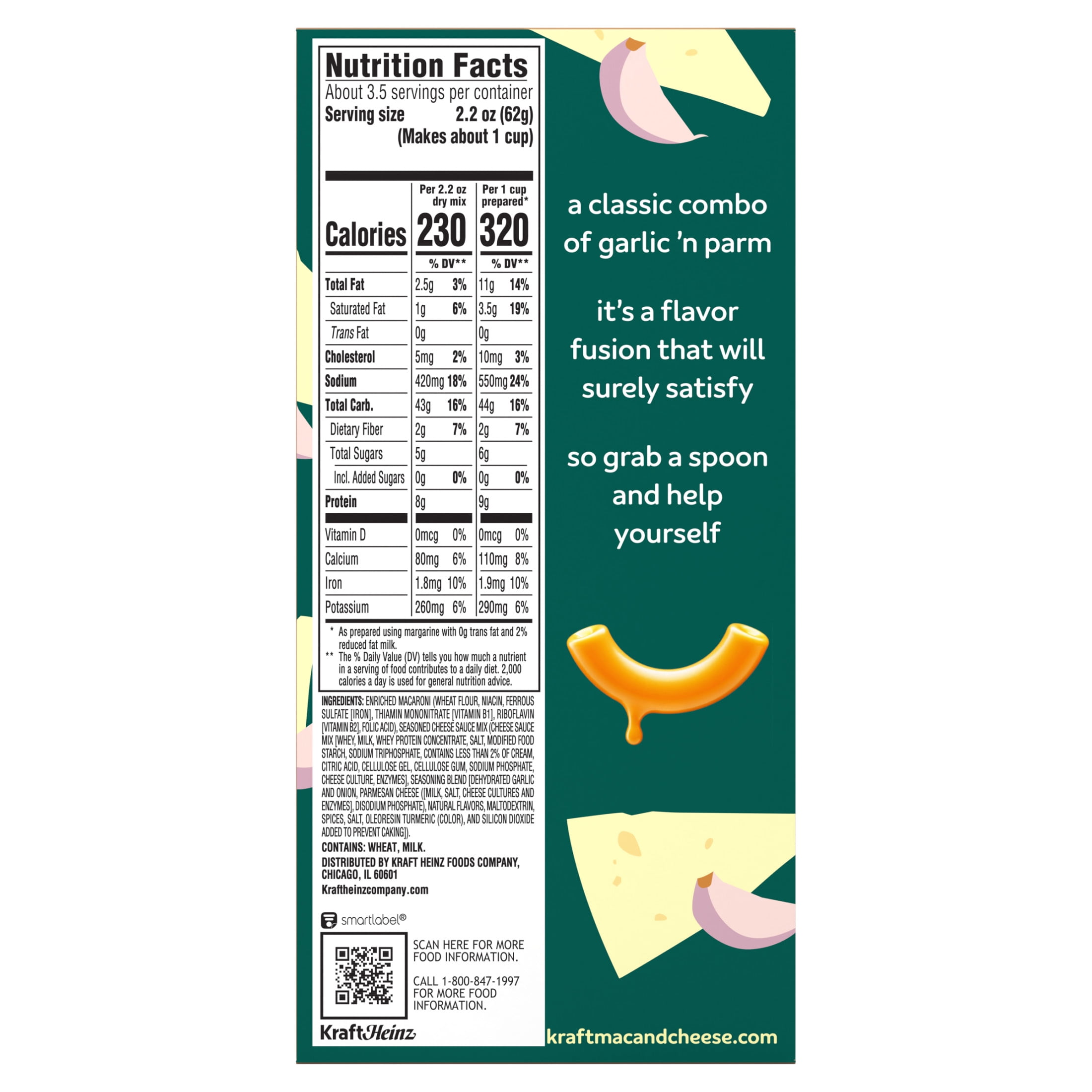 Kraft Garlic Parmesan Flavored Mac & Cheese Macaroni and Cheese Sauce Mix, Dinner Sides, 7.25 oz Box