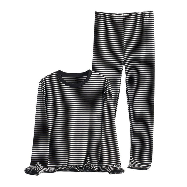 Ensembles de Pyjama pour Femmes Mode Hiver Velours Rayé Double Face Velours Chaud Col Rond et Manches Longues Vêtements de Maison Chauds Ensemble de Pyjamas Luxueux et Confortable pour Nuits d'Hiver Vêtements d'Hiver pour Femmes