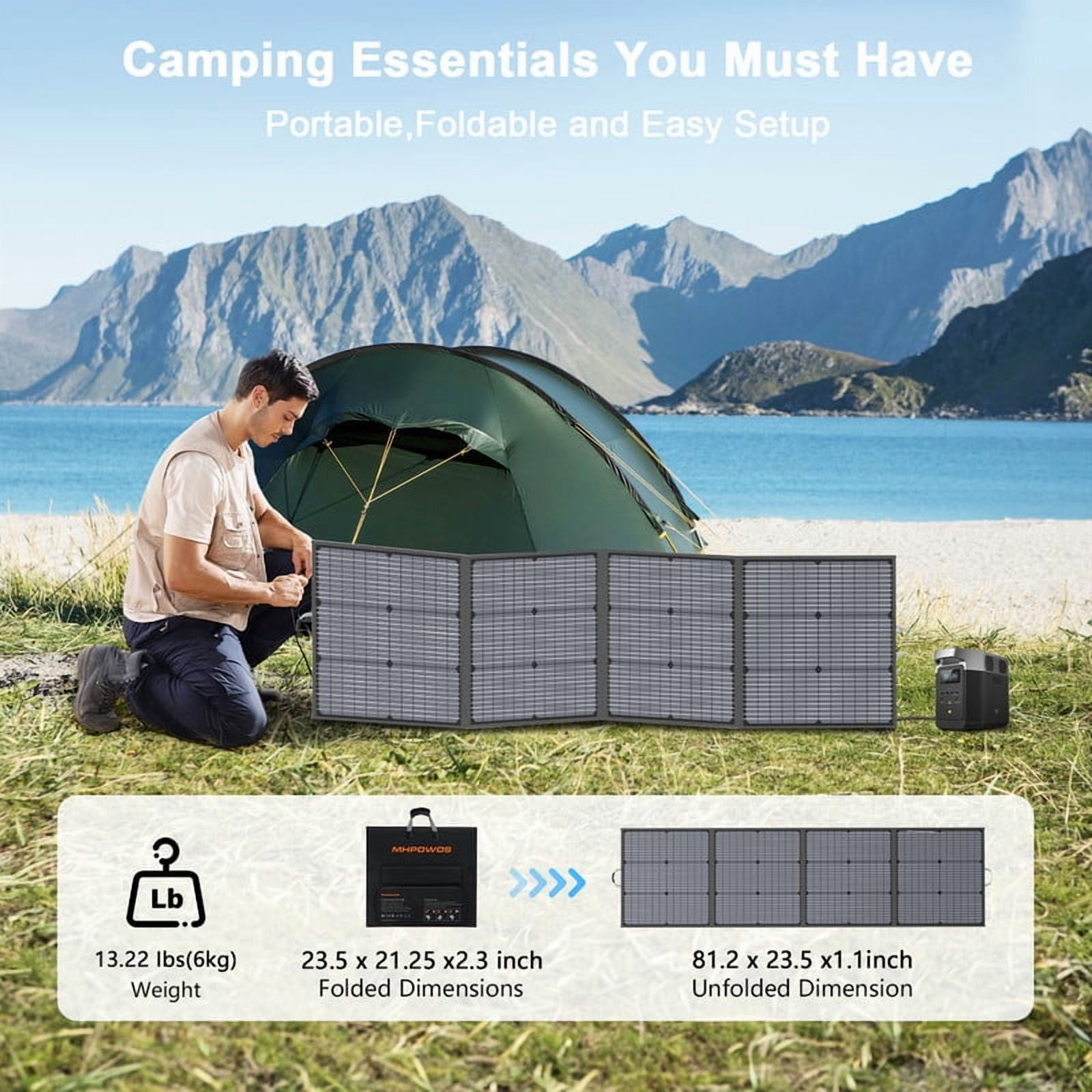 MHPOWOS 220W Portable Solar Panel, 20V Foldable Solar Charger for Power Station, 23.5% High Efficiency IP67 Waterproof for RV Outdoor Camping Boat Travel