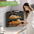 thumbnail image 3 of Black Corner Bread Box for Kitchen Countertop, Large Bread Container Storage Bamboo Wooden Farmhouse Bread Box with Window Bread Holder, 3 of 14