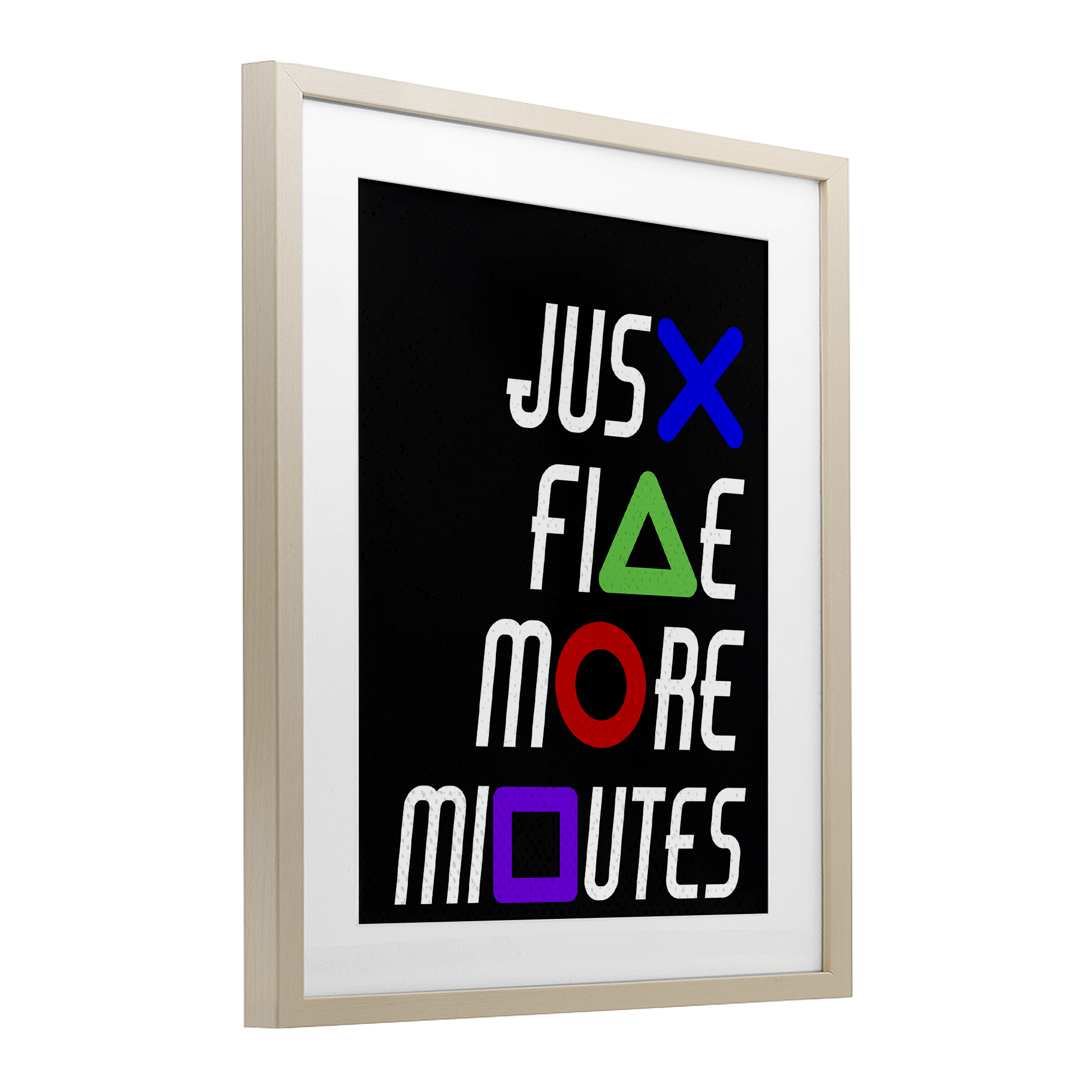 Just Five Minutes Gamer Buttons Birch Framed Print Under Glass, design by Kim Allen