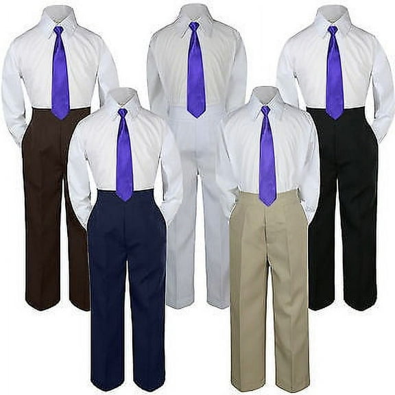 3pc Purple Tie Suit Shirt Pants Set Baby Boy Toddler Kid Uniform S-7