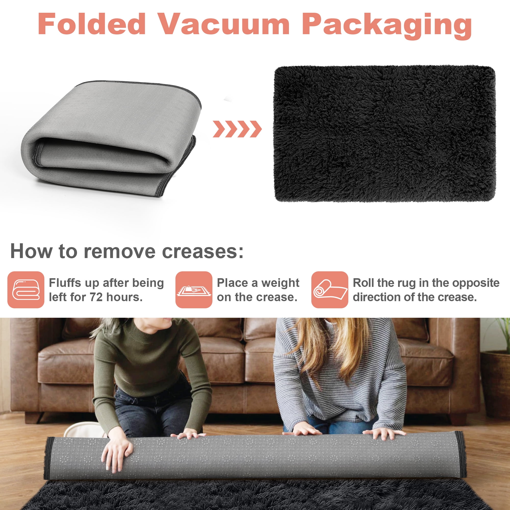 Nefoso Shag Area Rug, 5ft x 7ft Soft Fluffy Area Rugs for Living Room Bedroom Decor Carpet, Black