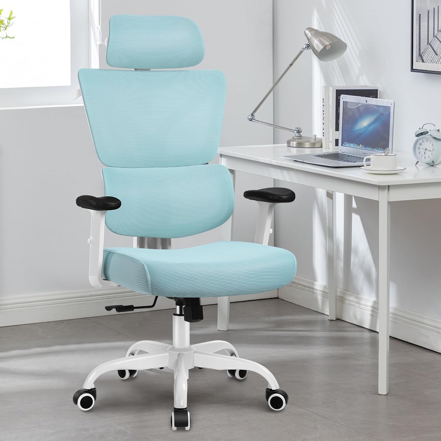 Office Chair, Ergonomic Desk Chair with Adjustable Height and Lumbar Support Swivel Desk Computer Chair with Flip up Armrests for Conference Room, Drak Gray