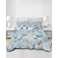 thumbnail image 2 of Quilts Twin Size Bedding Set, Blue Coastal Lightweight Quilted Comforter, Country Nautical Starfish Coral Seashells Soft Reversible Bedspread Coverlet with Pillow Covers for All Season, 68" x 86", 2 of 7