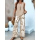 thumbnail image 5 of Conjuntos de Dos Piezas de Verano para Mujer 2025, Jersey de Cuello Cuadrado, Chaleco, Estampado Floral, Cinturón y Pantalón Caqui XXL, 5 of 6